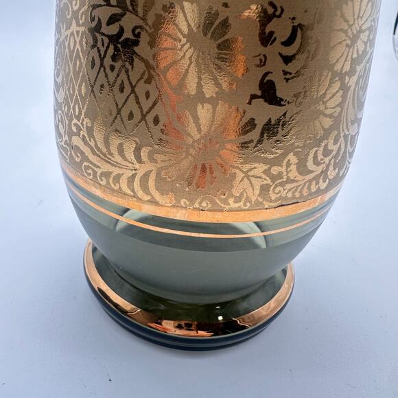 Vtg Moody Czech Bohemia Smokey Glass Decanter Gold Trim 11” carafe Green Gray - Picture 9 of 16